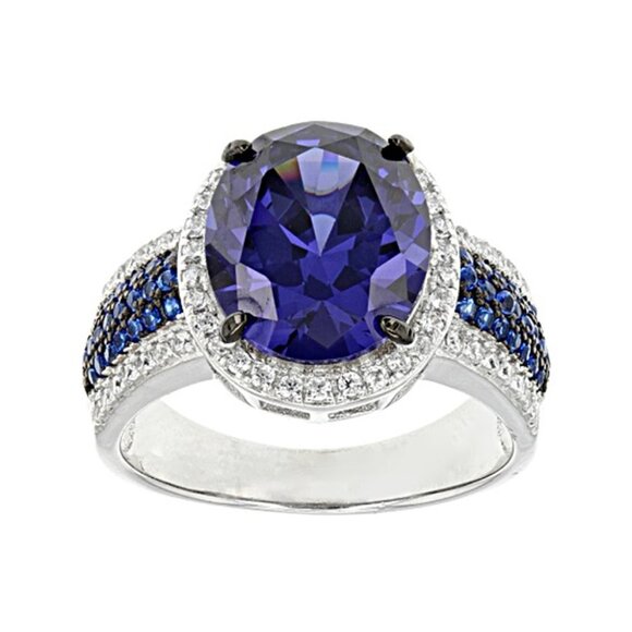 💍 Royal Blue Oval Zircon Multi Row Elegant Silver Trendy Rings for Women… - Picture 7 of 10